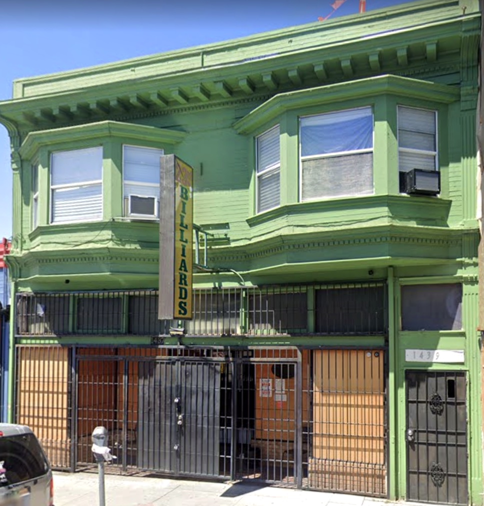 23rd Billiards storefront, head-on street view at 1437 23rd Avenue, Oakland